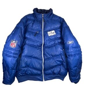 VTG Reebok On Field Indianapolis Colts NFL Full Zip Puffer Coat Mens L FLAW READ